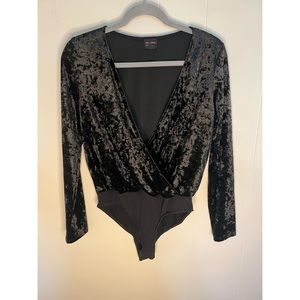 Free Press Low Cut Black Velvet Bodysuit, Small